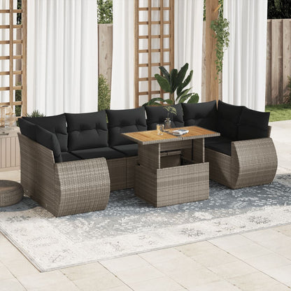 8-tlg. Garten-Sofagarnitur mit Kissen Grau Poly Rattan