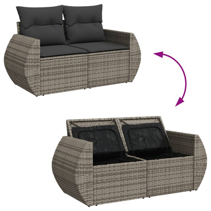 9-tlg. Garten-Sofagarnitur mit Kissen Grau Poly Rattan