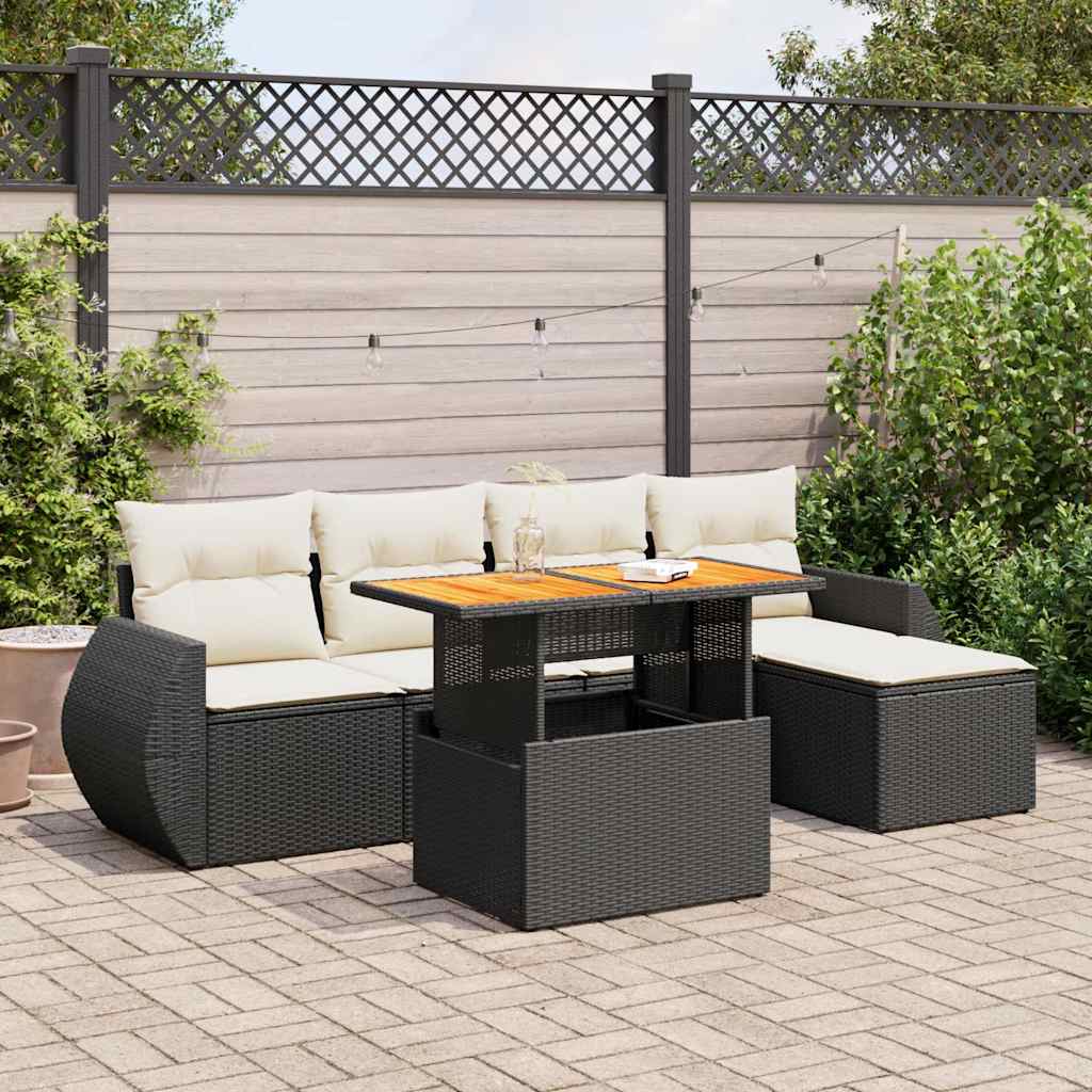 6-tlg. Garten-Sofagarnitur mit Kissen Schwarz Poly Rattan