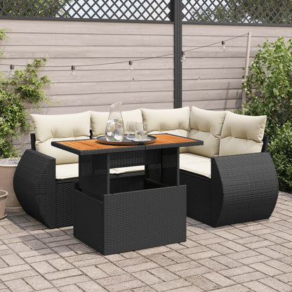 5-tlg. Garten-Sofagarnitur mit Kissen Schwarz Poly Rattan