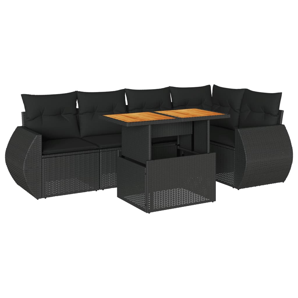 6-tlg. Garten-Sofagarnitur mit Kissen Schwarz Poly Rattan