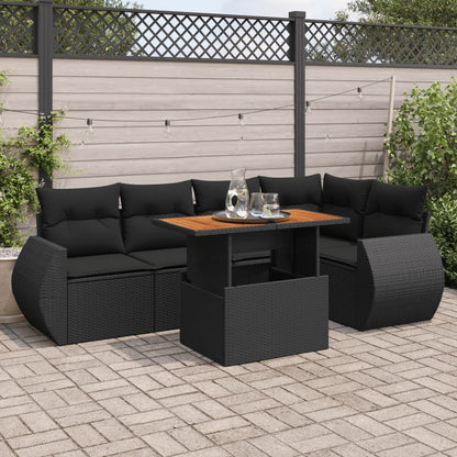 6-tlg. Garten-Sofagarnitur mit Kissen Schwarz Poly Rattan