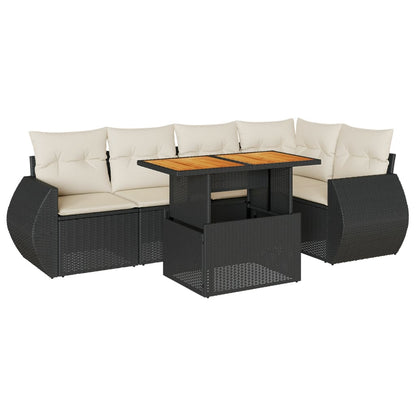 6-tlg. Garten-Sofagarnitur mit Kissen Schwarz Poly Rattan