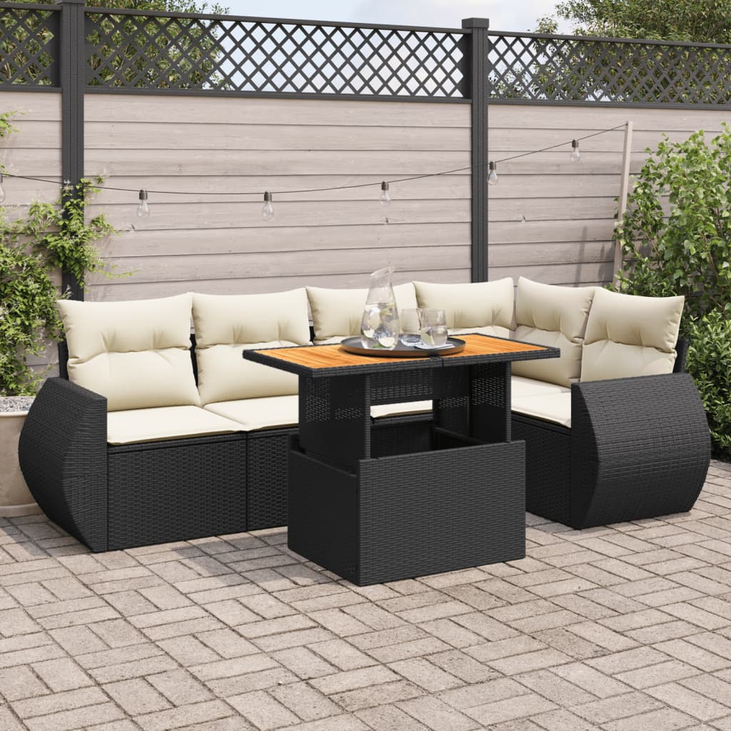 6-tlg. Garten-Sofagarnitur mit Kissen Schwarz Poly Rattan