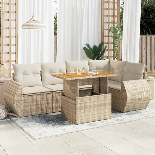 6-tlg. Garten-Sofagarnitur mit Kissen Beige Poly Rattan