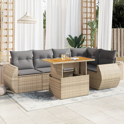 6-tlg. Garten-Sofagarnitur mit Kissen Beige Poly Rattan