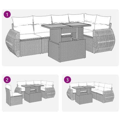 6-tlg. Garten-Sofagarnitur mit Kissen Grau Poly Rattan