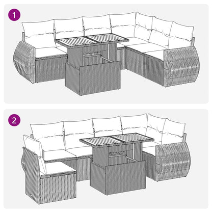 7-tlg. Garten-Sofagarnitur mit Kissen Schwarz Poly Rattan