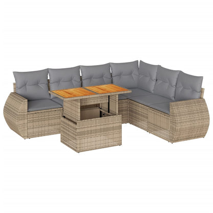 7-tlg. Garten-Sofagarnitur mit Kissen Beige Poly Rattan