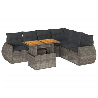 7-tlg. Garten-Sofagarnitur mit Kissen Grau Poly Rattan