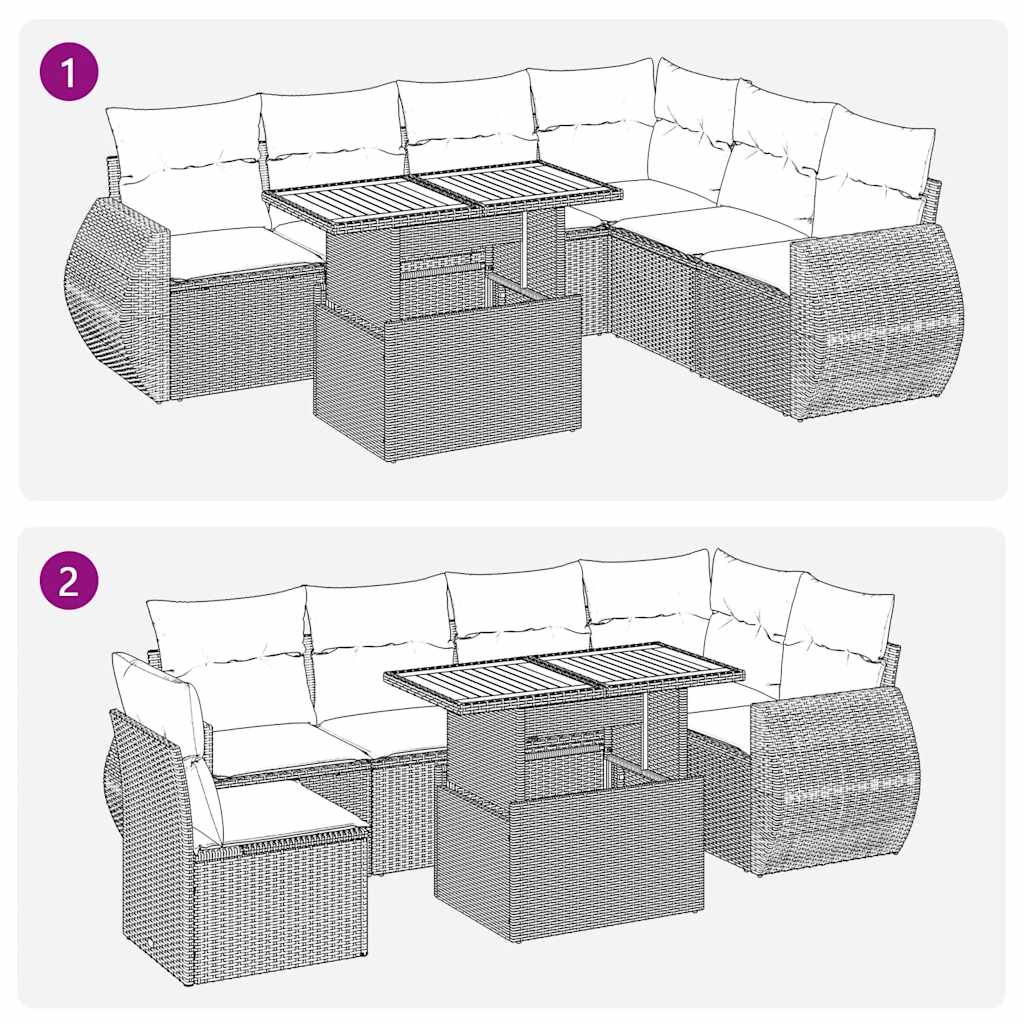 7-tlg. Garten-Sofagarnitur mit Kissen Grau Poly Rattan