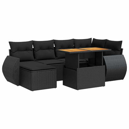 7-tlg. Garten-Sofagarnitur mit Kissen Schwarz Poly Rattan