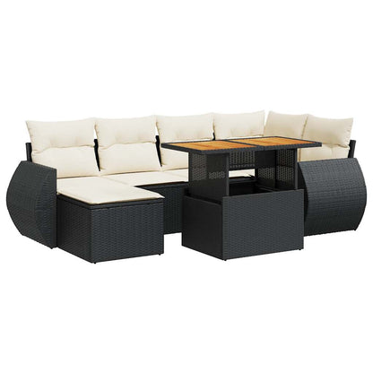 7-tlg. Garten-Sofagarnitur mit Kissen Schwarz Poly Rattan