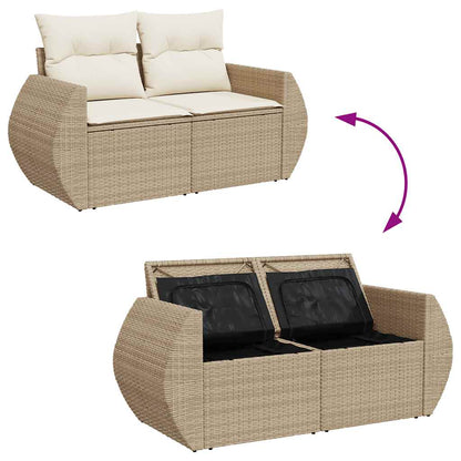 7-tlg. Garten-Sofagarnitur mit Kissen Beige Poly Rattan