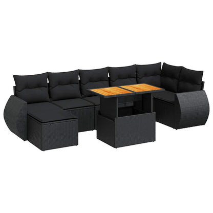 8-tlg. Garten-Sofagarnitur mit Kissen Schwarz Poly Rattan