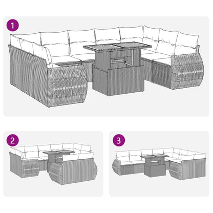 10-tlg. Garten-Sofagarnitur mit Kissen Schwarz Poly Rattan