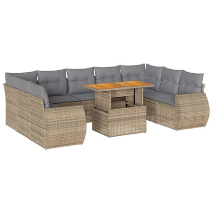 10-tlg. Garten-Sofagarnitur mit Kissen Beige Poly Rattan