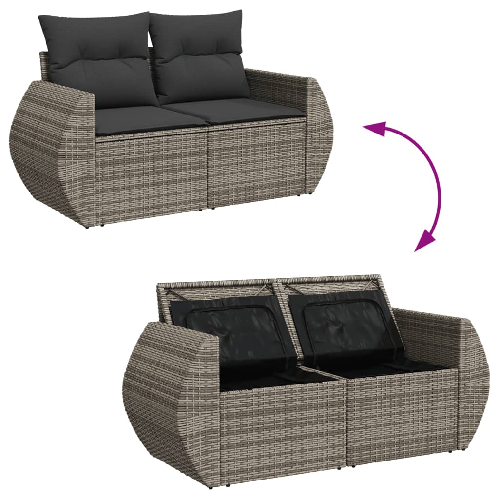 10-tlg. Garten-Sofagarnitur mit Kissen Grau Poly Rattan