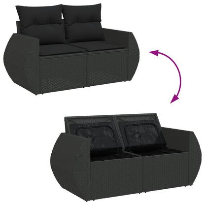 11-tlg. Garten-Sofagarnitur mit Kissen Schwarz Poly Rattan