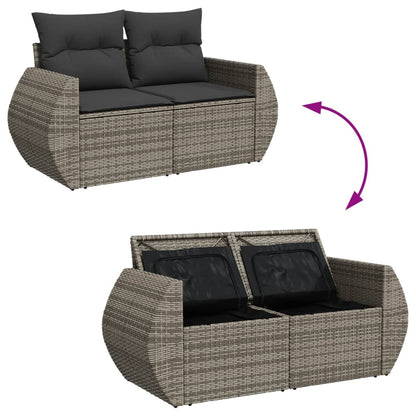 11-tlg. Garten-Sofagarnitur mit Kissen Grau Poly Rattan