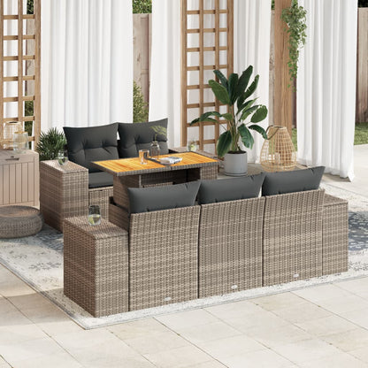 6-tlg. Garten-Sofagarnitur mit Kissen Grau Poly Rattan