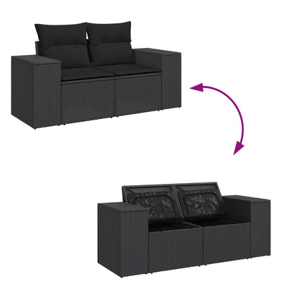 7-tlg. Garten-Sofagarnitur mit Kissen Schwarz Poly Rattan