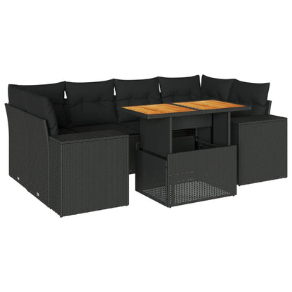 7-tlg. Garten-Sofagarnitur mit Kissen Schwarz Poly Rattan