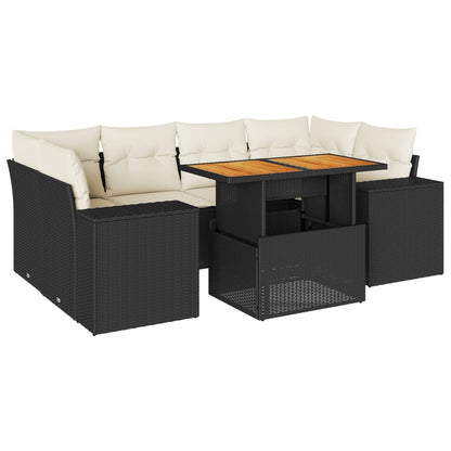 7-tlg. Garten-Sofagarnitur mit Kissen Schwarz Poly Rattan