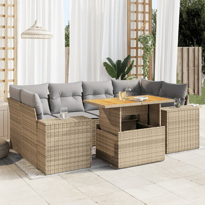 7-tlg. Garten-Sofagarnitur mit Kissen Beige Poly Rattan