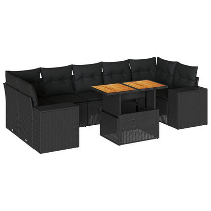 8-tlg. Garten-Sofagarnitur mit Kissen Schwarz Poly Rattan