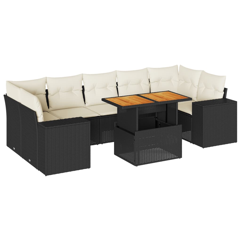 8-tlg. Garten-Sofagarnitur mit Kissen Schwarz Poly Rattan