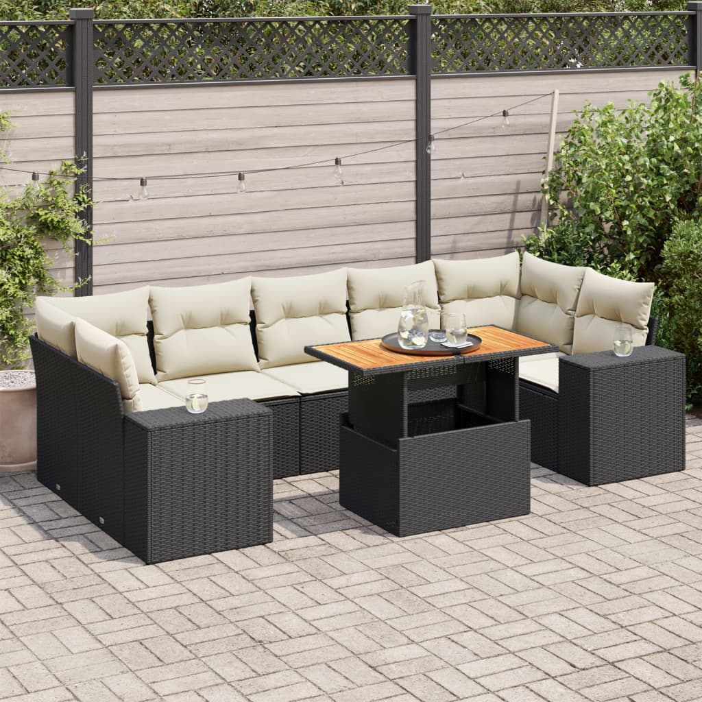 8-tlg. Garten-Sofagarnitur mit Kissen Schwarz Poly Rattan