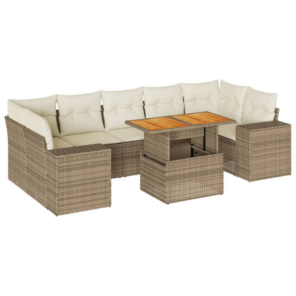 8-tlg. Garten-Sofagarnitur mit Kissen Beige Poly Rattan