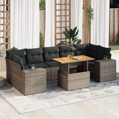 8-tlg. Garten-Sofagarnitur mit Kissen Grau Poly Rattan