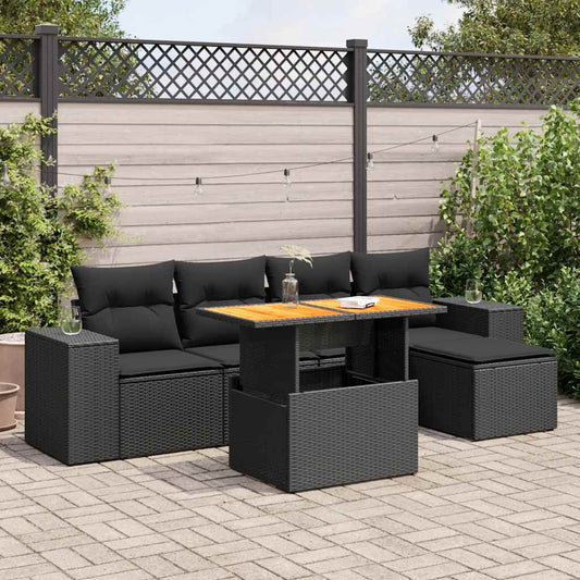 6-tlg. Garten-Sofagarnitur mit Kissen Schwarz Poly Rattan