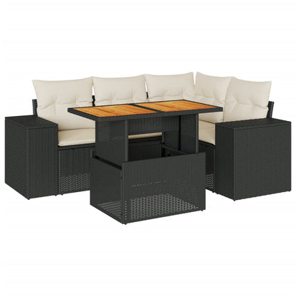 5-tlg. Garten-Sofagarnitur mit Kissen Schwarz Poly Rattan