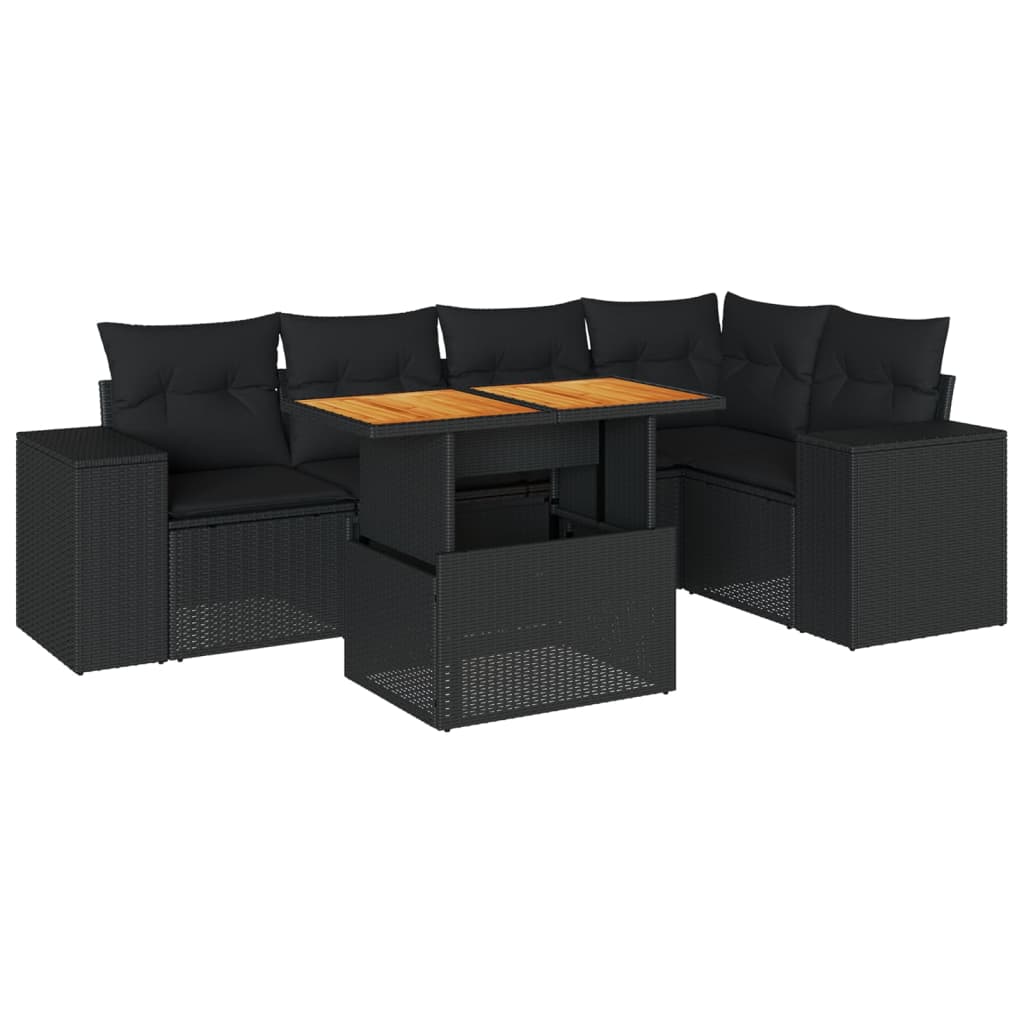 6-tlg. Garten-Sofagarnitur mit Kissen Schwarz Poly Rattan