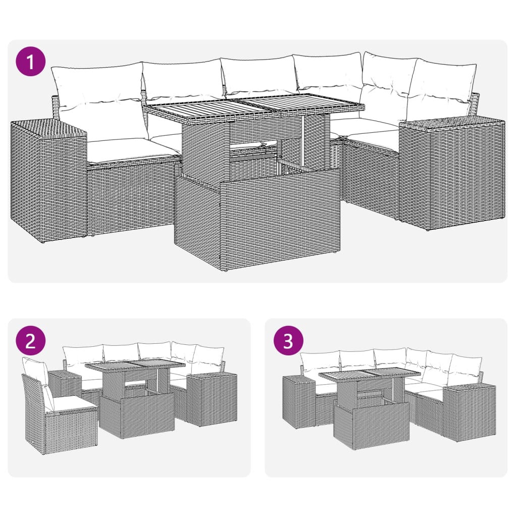 6-tlg. Garten-Sofagarnitur mit Kissen Schwarz Poly Rattan