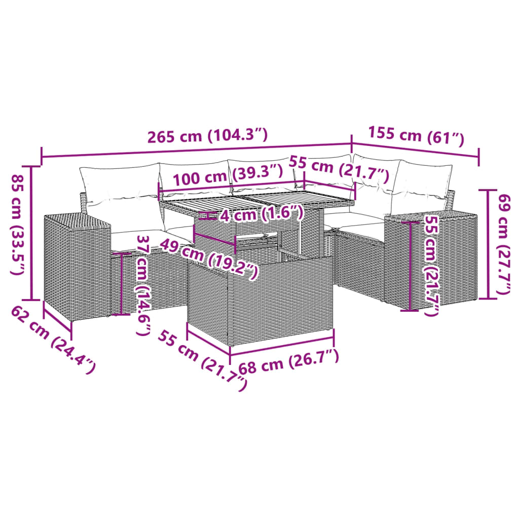 6-tlg. Garten-Sofagarnitur mit Kissen Schwarz Poly Rattan