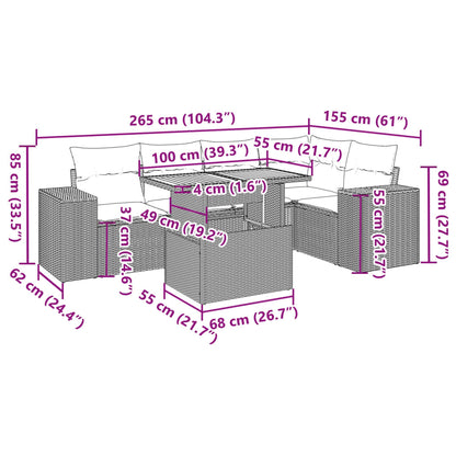 6-tlg. Garten-Sofagarnitur mit Kissen Schwarz Poly Rattan