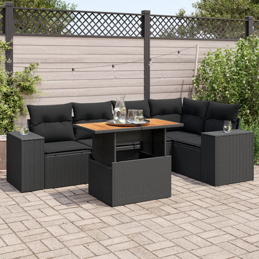 6-tlg. Garten-Sofagarnitur mit Kissen Schwarz Poly Rattan