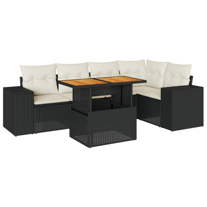 6-tlg. Garten-Sofagarnitur mit Kissen Schwarz Poly Rattan