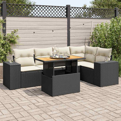 6-tlg. Garten-Sofagarnitur mit Kissen Schwarz Poly Rattan