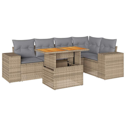 6-tlg. Garten-Sofagarnitur mit Kissen Beige Poly Rattan