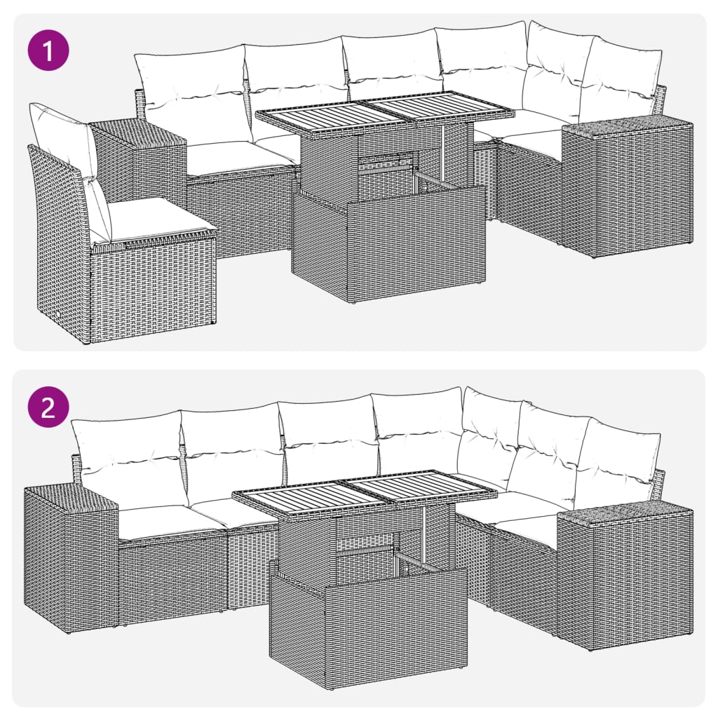 7-tlg. Garten-Sofagarnitur mit Kissen Schwarz Poly Rattan