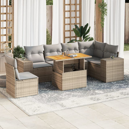 7-tlg. Garten-Sofagarnitur mit Kissen Beige Poly Rattan