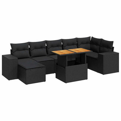 8-tlg. Garten-Sofagarnitur mit Kissen Schwarz Poly Rattan