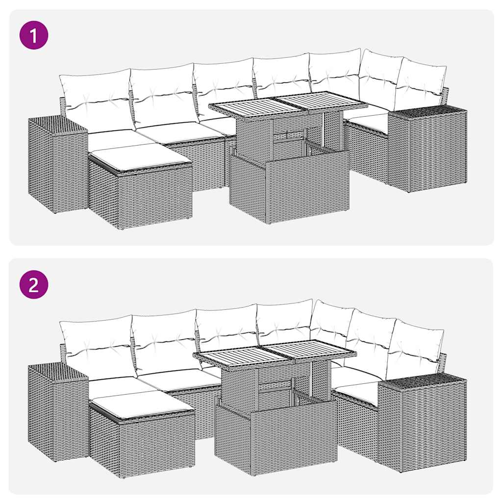 8-tlg. Garten-Sofagarnitur mit Kissen Schwarz Poly Rattan