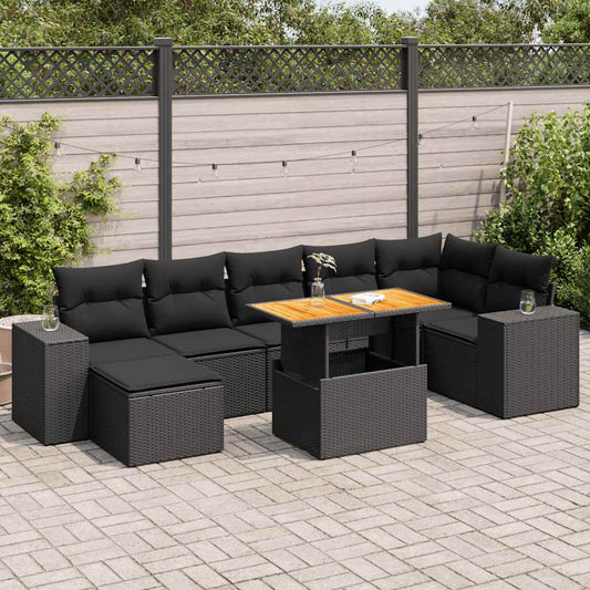 8-tlg. Garten-Sofagarnitur mit Kissen Schwarz Poly Rattan