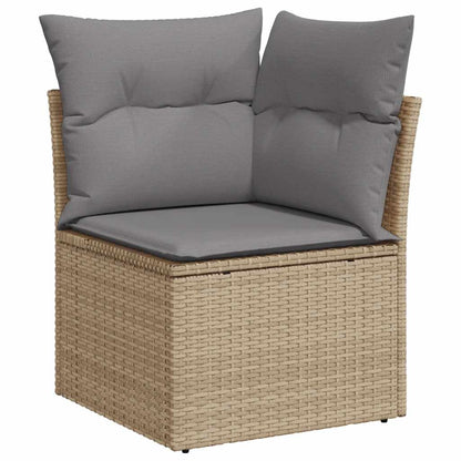 9-tlg. Garten-Sofagarnitur mit Kissen Beige Poly Rattan Akazie